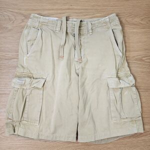 American Eagle Shorts Mens 32 Cargo Khaki with Drawstring Flap Pockets Vintage